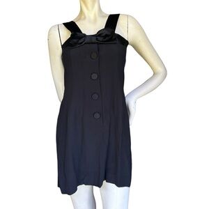 Vintage 90s Nanette Lepore LBD Black Button Down Mini Dress Big Bow Size 10